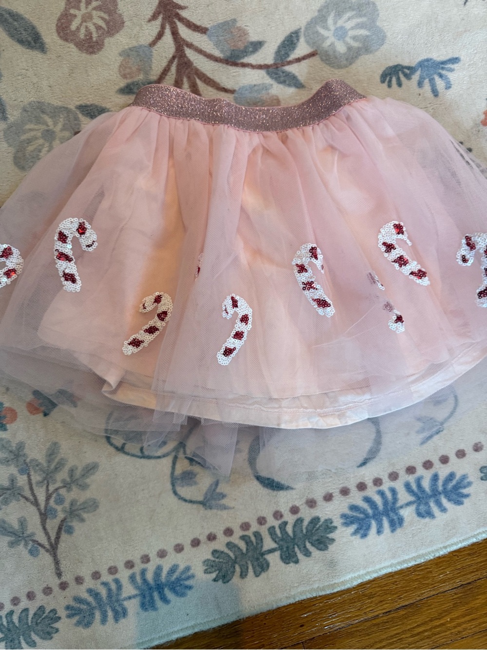 Girls Pink Tulle Skirt with Candy Cane Sequin Accents